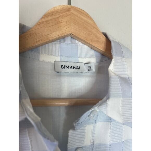 NEW Simkhai Jazz Frayed Paneled Checked Cotton Voile Midi Shirt Dress Size: XS - Picture 4 of 7